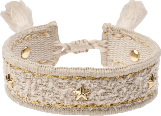 DARK Tweed Friendship Bracelet With Star Studs Sand