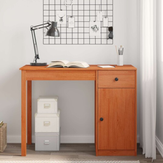 vidaXL Skrivebord med skuff VoksBrun 100 x 50 x 74 cm Massiv furu