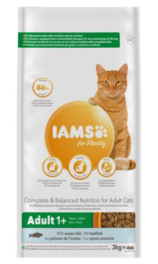 Iams Kattemat Tørrfor med Havfisk og Kylling 3 kg - Vitalitet for Voksne Katter