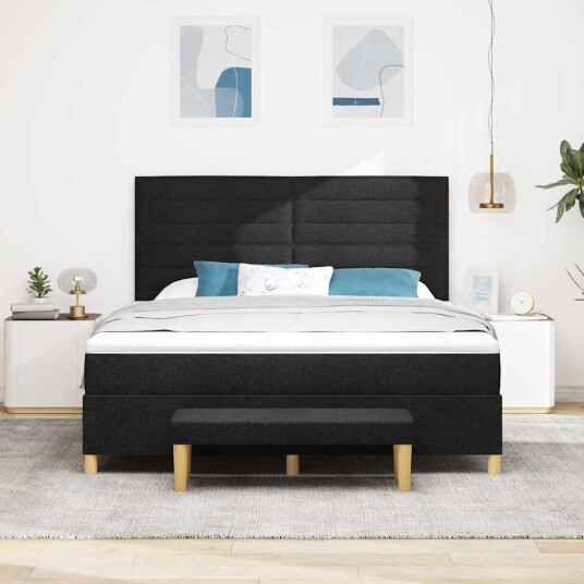 Boksfjær Seng med madrass Svart 180 x 200 cm stoff