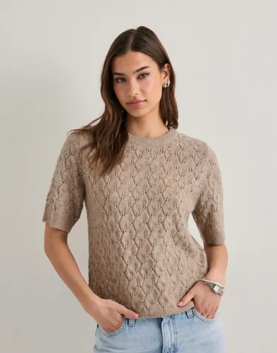 Pieces   Beige   Pclelou Ss O Neck Knit Noos Bc