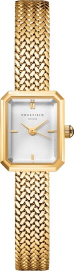 Rosefield Mini Octagon Dameklokke med gullfarget mesh stållenke Rosefield Mini Octagon Dameklokke med gullfarget mesh stållenke