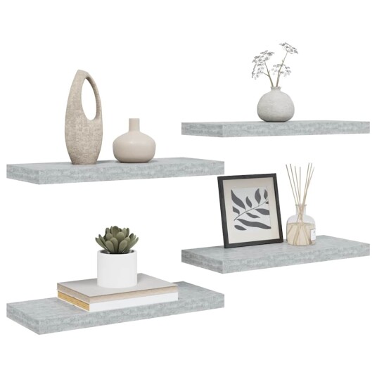 vidaXL Flytende vegghyller 4 stk betonggr? 60x23,5x3,8 cm MDF