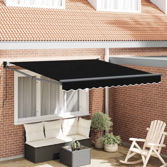 Manuell Uttrekkbar Markise Svart 350x250 cm Markise Erstatningsstoff for 3.5x2.5 m Ramme Svart