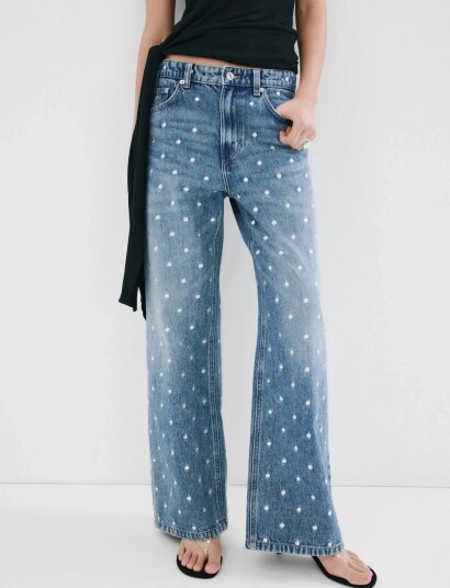 Mango Polka Dot Straight Leg Jeans   Blue   38