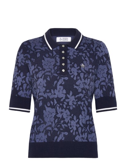 Callaway Botanical Jacquard Short Sleeve Sweater Polo Navy S