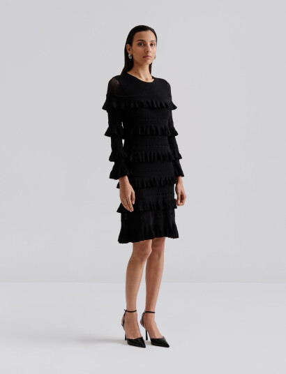 Malina Violet Frill Knitted Mini Dress Black S Malina Violet Frill Knitted Mini Dress Black S
