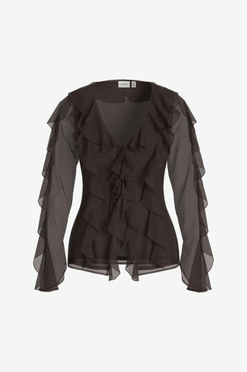 Vila - Bluse viFalia L/S Frill Kimono Top/ka - Brun
