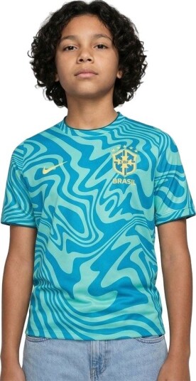 Brasil Trenings T-Skjorte Dri-FIT Pre Match World Cup 2026 - Light Menta/Blå Barn - Nike, størrelse M: 137-147 cm