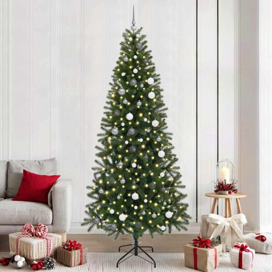 Kunstig juletre med 300 LED med stativ grønn 240 cm PE og PVC Kunstig juletre med 300 LED med stativ grønn 240 cm PE og PVC
