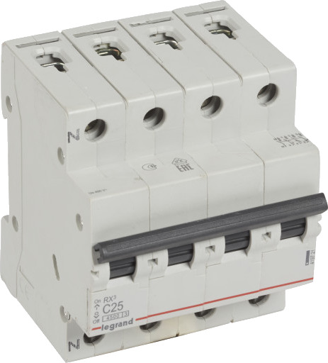 Legrand 3 stk RX³ MCB automatsikring C25 3P+N 4M 4,5kA