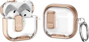 AirPods 4/AirPods 5 beskyttende hybrid-etui med lås og krok - gull / gjennomsiktig