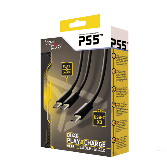 Steelplay Dual Play & Charge Kabel for PS5 Håndkontroll - Sort