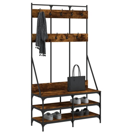 Klesstativ med skooppbevaring røkt eik 100x40x184 cm 8721012196216