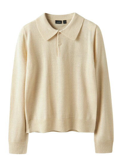 LMTD Nlmdancy Ls S Thin Knit Polo Beige 158-164