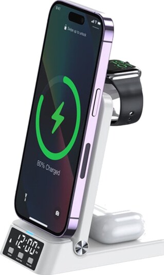 SiGN 3-in-1 Trådløs Ladestativ med Vekkerklokke, 15W - Hvit SiGN 3-in-1 Trådløs Ladestativ med Vekkerklokke, 15W - Hvit