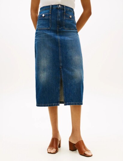 Tommy Hilfiger Dnm Nate Midi Straight Skirt Hw Blue 42