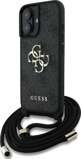 Guess 4G Big Logo Cord Stap Crossbody Mobildeksel i Svart for iPhone 16