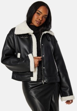 Pieces Janelle Short PU Jacket W Fake Fur Black Detail:Birch f M