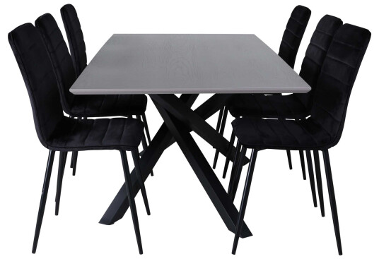 Venture Design Piazza & Windu spisegruppe Svart/svart 6 stoler & bord 180 x 90 cm