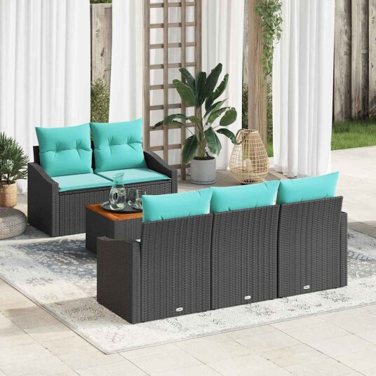 vidaXL Hagesofa Set 6 stk. Svart polyrotting