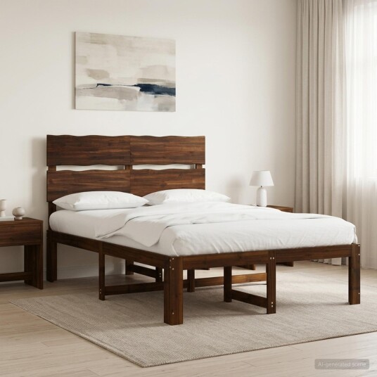 vidaXL Dobbel Sengramme med Hodegjerde ROSTOCK Mørk brun 140 x 200 cm