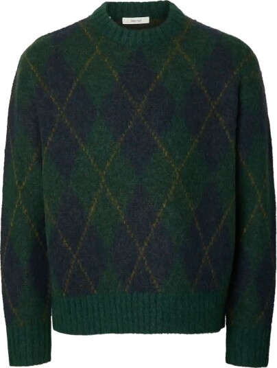 Selected Slmrai Ls Knit Argyle Crew Neck PINE GROVE M