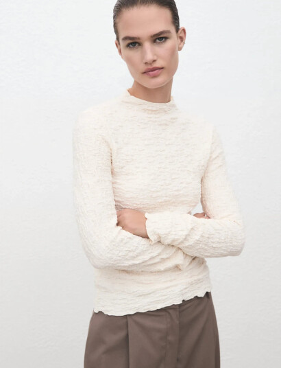 Mango Textured Crepe Top Cream S
