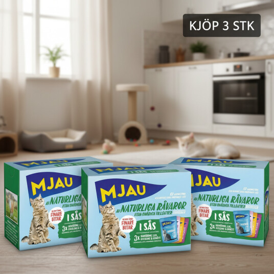 Mjau Våtfôr Kjøtt- & Fiskesmaker i Saus 12x85g Mjau Våtfôr Kjøtt- & Fiskesmaker i Saus 12x85g