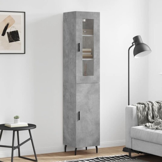vidaXL Highboard betonggrå 34,5x34x180 cm konstruert tre 8720845486112