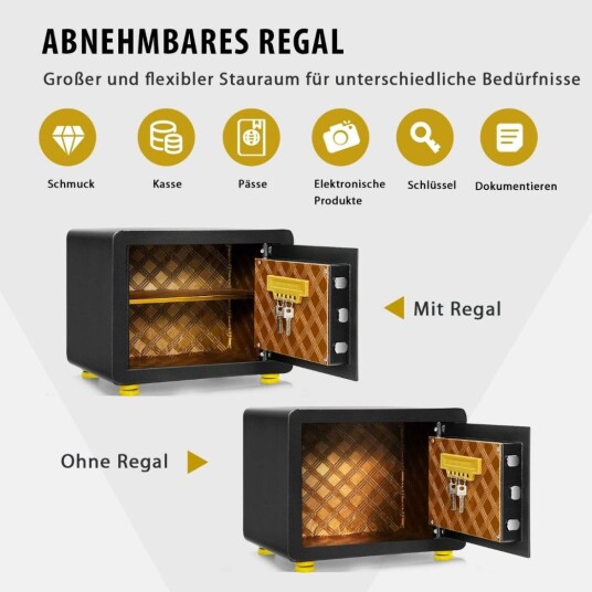 Cwy 315L trygt elektronisk safeskap med digitalt tastatur og nøkkel 40 x 30 x 31 cm Svart