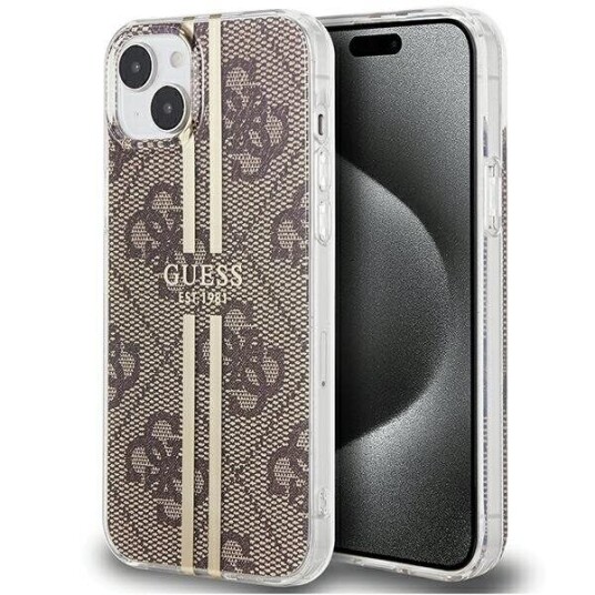 Guess 4G Gold Stripe Mobildeksel til iPhone 15 Plus - Brun
