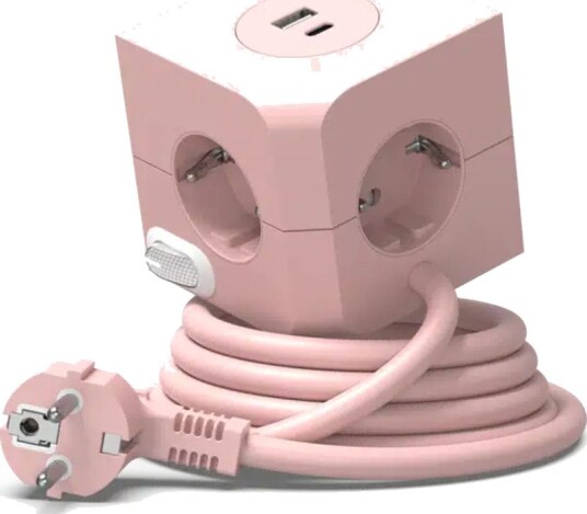 E-Line Cube Stikkontakt 4 Uttak Usb A+C Rosa