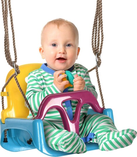 Justerbar Baby Swing 9m+ i blå/gul/lilla