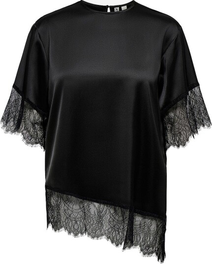 Only Bluse Onlindona 2/4 Satin Lace Top Wvn Svart Only Bluse Onlindona 2/4 Satin Lace Top Wvn Svart