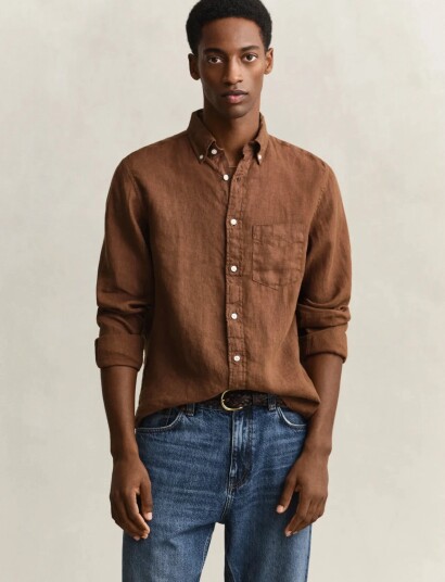 GANT Reg Gmnt Dyed Linen Shirt Brown XXXL