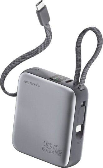4Smarts Pocket Powerbank med doble USB-C-kabler 10000 mAh 22,5 W Space Gray