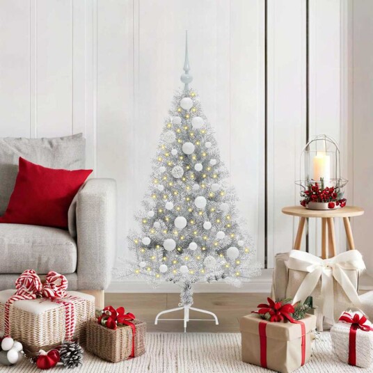 Kunstig Forhåndsopplyst Juletre med 150 LED sølv 120 cm PET