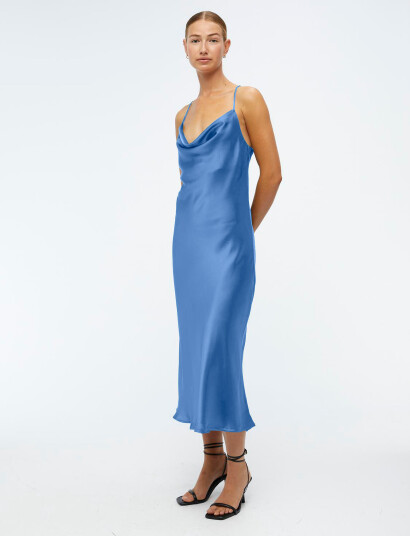 Object Objsateen S/L Midi Dress E Div - Blue - 38