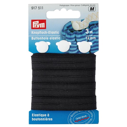 Knapphullstrikk 3 m x 12 mm svart