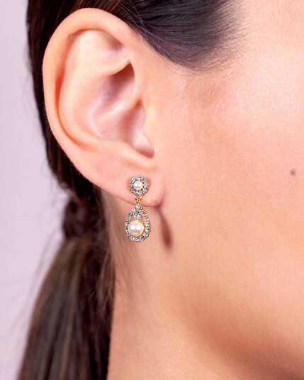 Petite Sofia pearl øredobber crystal gull
