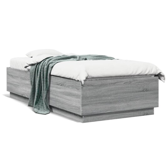 Sengeramme med LED-lys grå sonoma 100x200 cm konstruert tre 8721012273658