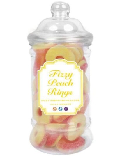 Zed Candy Fizzy Peach Rings Boutique Jar Brusende Vingummi Ferskenringer i Flott Krukke 235 gram