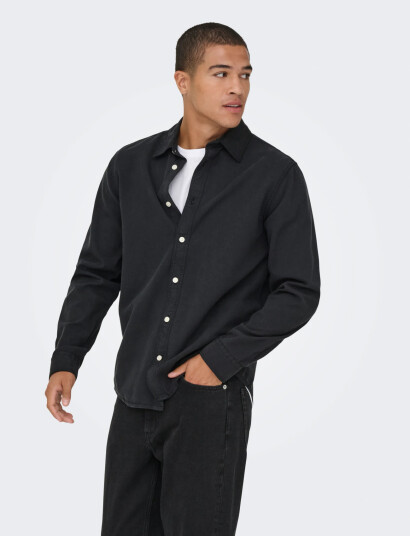 ONLY & SONS Onsotto Reg Peach Finish Ls Shirt - Black - XS