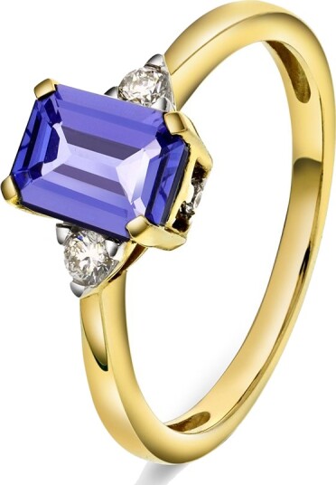 Michelle ring i 585 gult gull med diamanter 0,10 ct og tanzanitt sten, størrelse 60