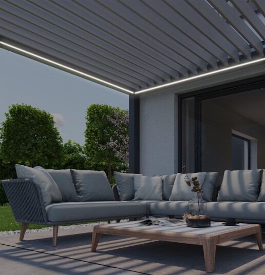 Biohort Pergola størrelse 3,5 x 3,5 metallic quartz grå/sølv