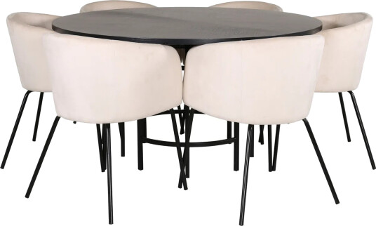 Copenhagen Matgruppe 140 cm Rund med 6 Berit stoler - Beige