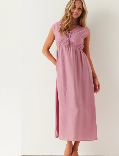 Bubbleroom Viscose Tie Detail Dress   Pink   S