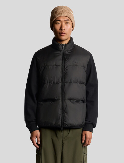 Lyle & Scott Funnel Neck Hybrid Zip Through Jumper - Black - L