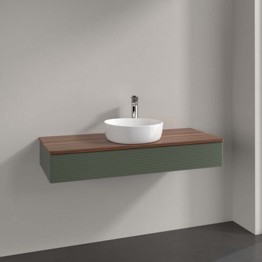 Villeroy & Boch Antao Servantskap med 1 skuff 120x50x19 cm u/lys Grønn Matt/Valnøtt Villeroy & Boch Antao Servantskap med 1 skuff 120x50x19 cm u/lys Grønn Matt/Valnøtt